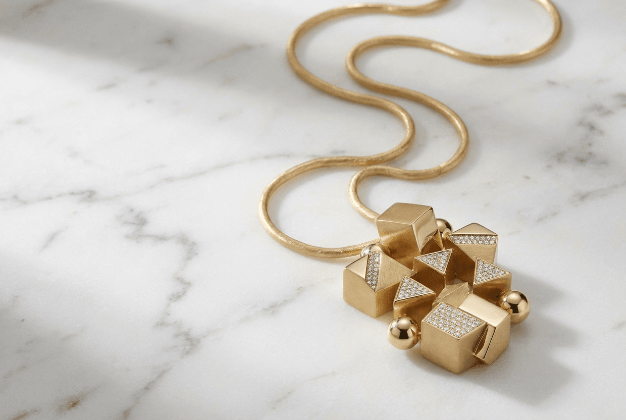 Sculptural gold necklace from the OVIYAM collection