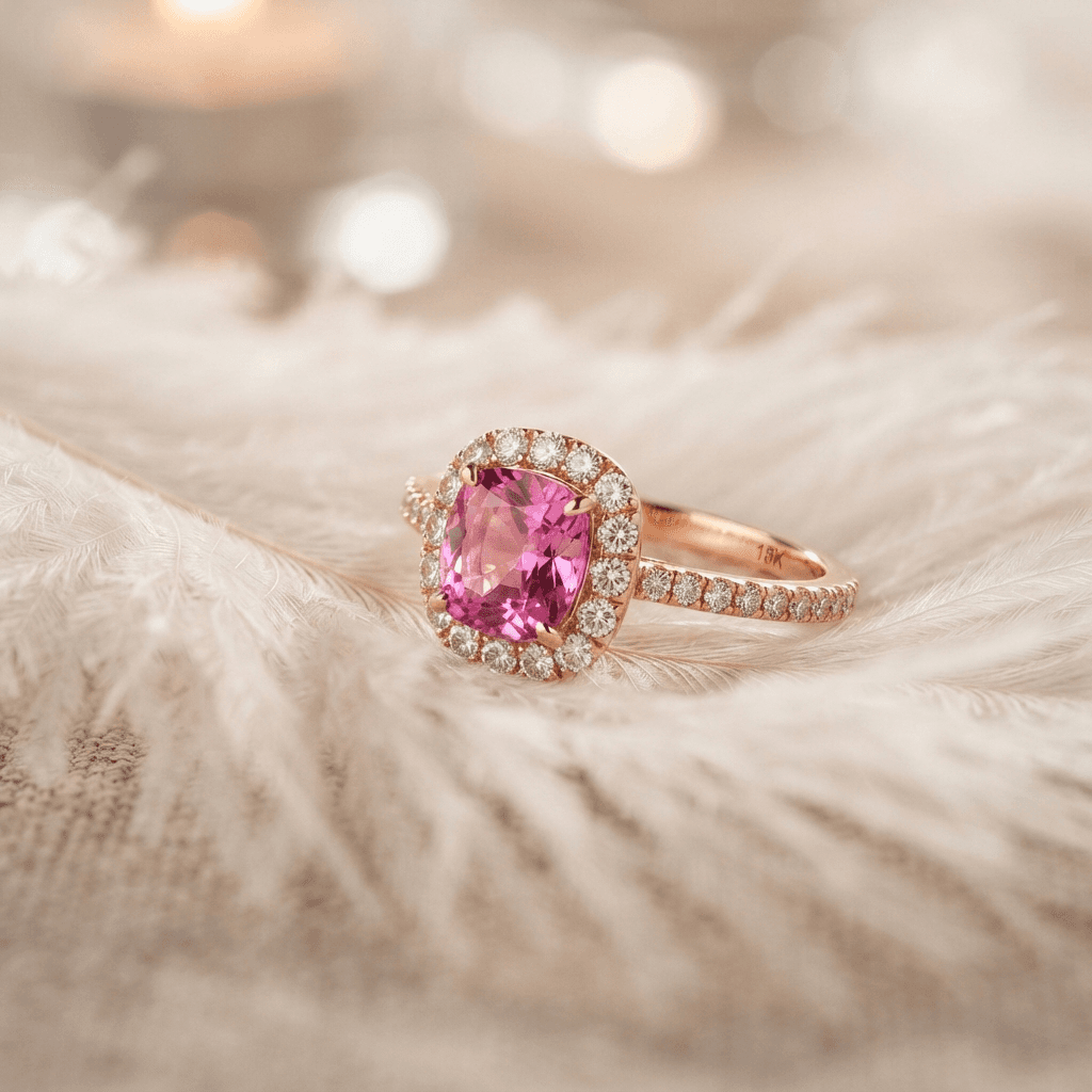 Araliya Sapphire Halo Ring in 18K rose gold