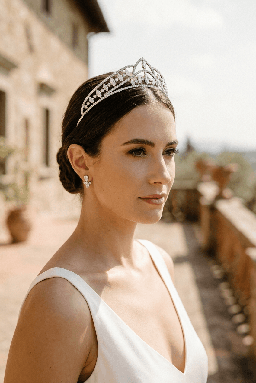 Bride wearing an intricate diamond tiara